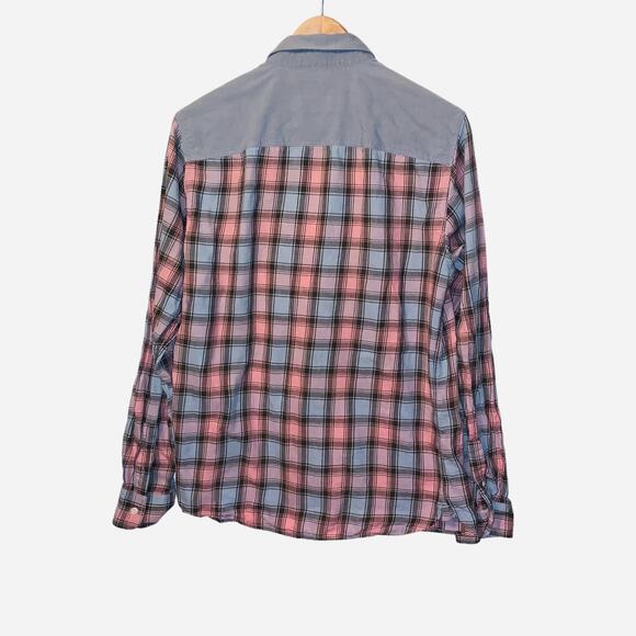 All Saints Long Sleeve Shirt Pink Blue SLIM FIT sz medium - Picture 4 of 7